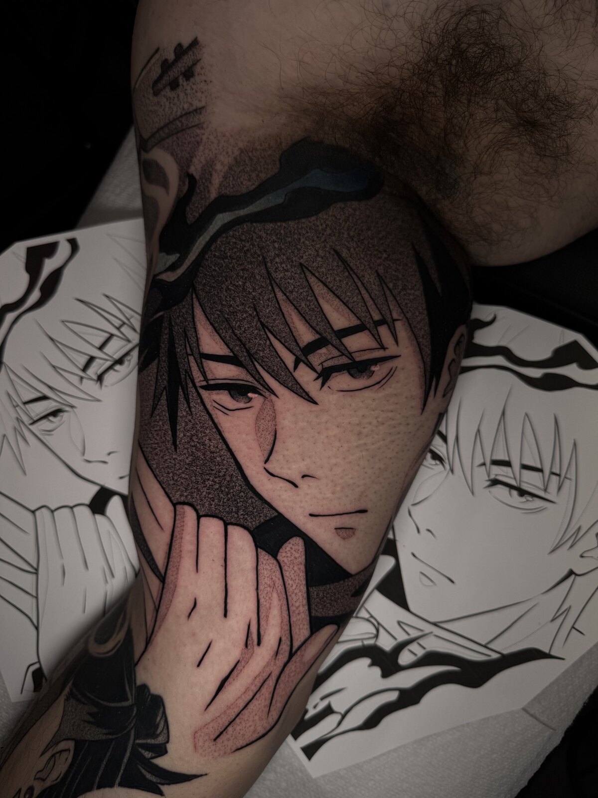 Black and grey anime tattoo by Anthony D. Rustik