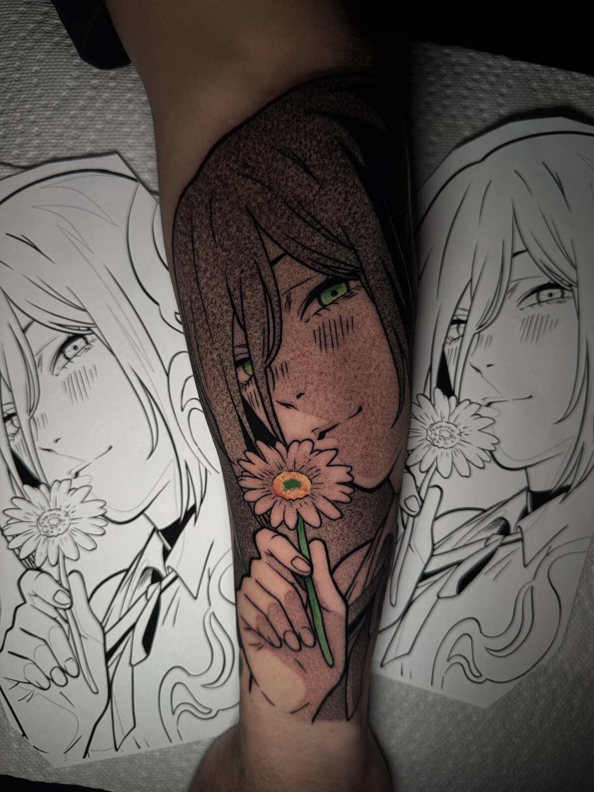 Black and grey anime tattoo by Anthony D. Rustik