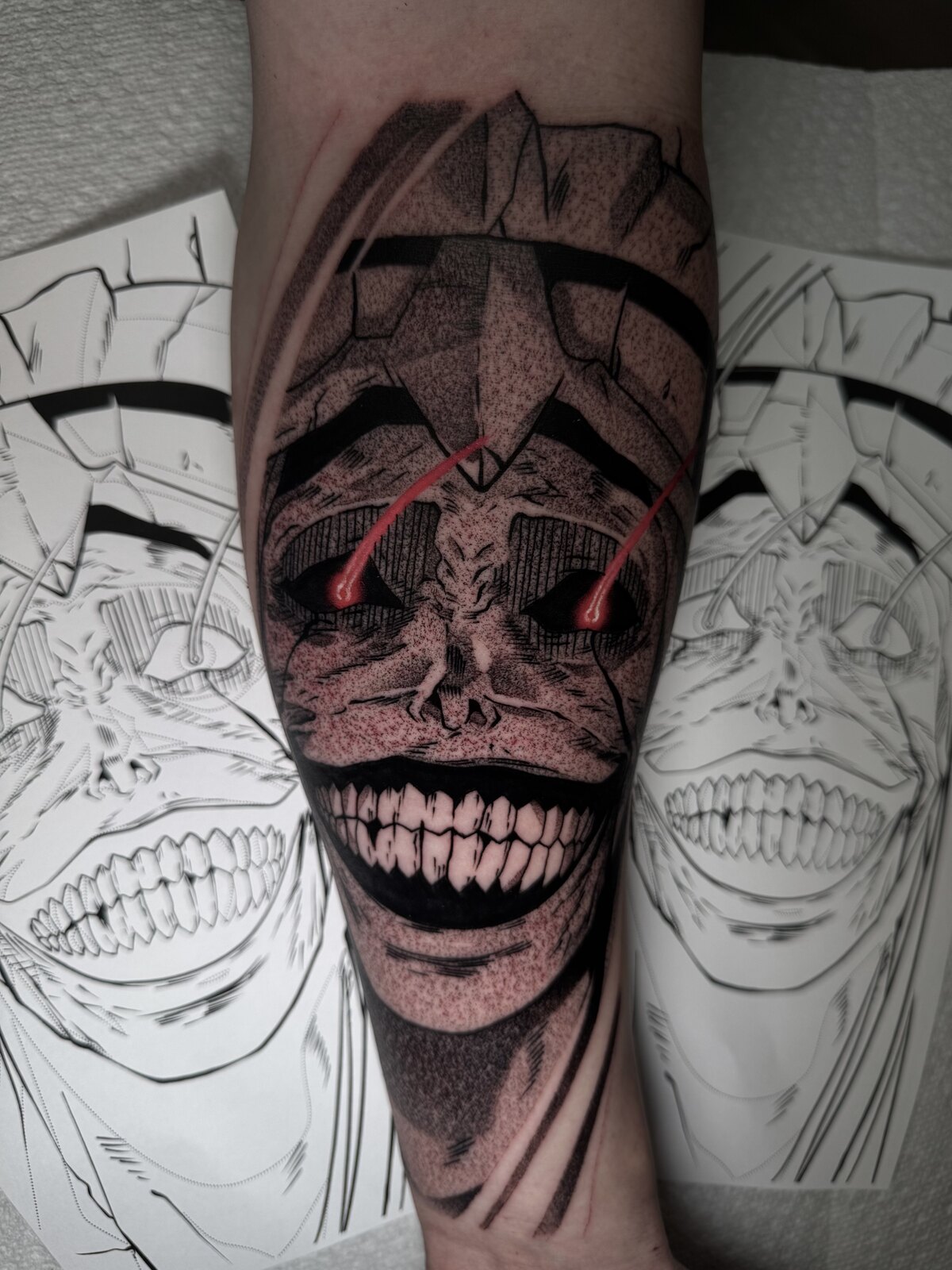 Black and grey anime tattoo by Anthony D. Rustik