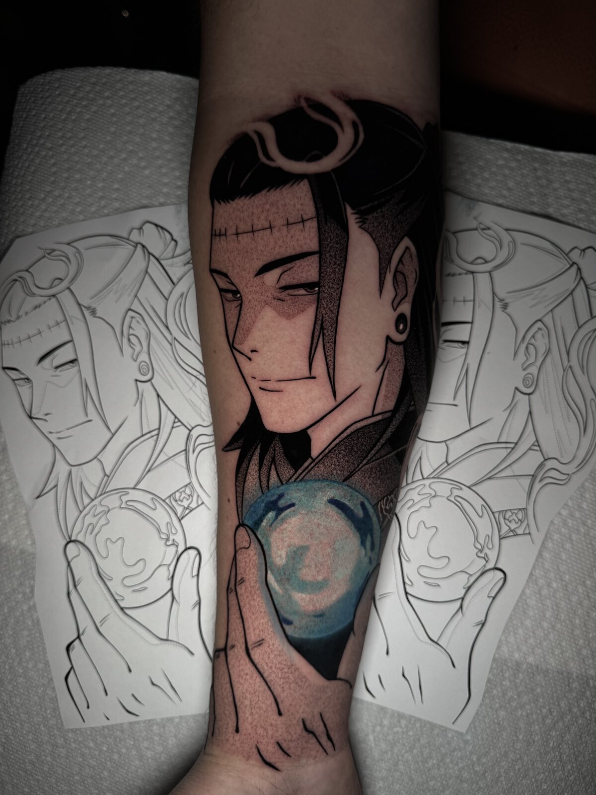 Color-infused anime tattoo by Anthony D. Rustik