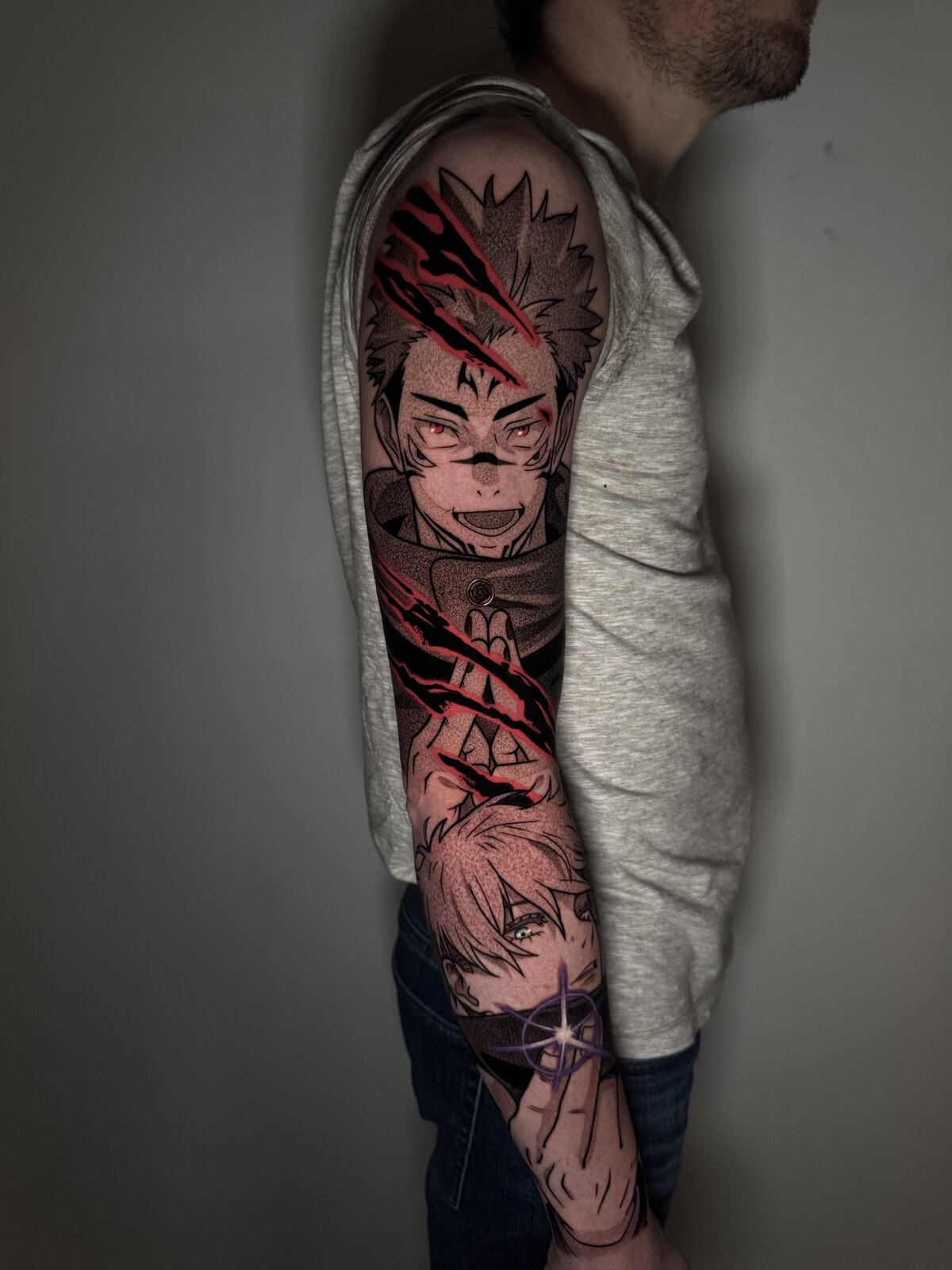 Color-infused anime tattoo by Anthony D. Rustik